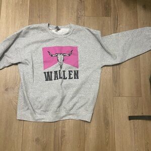 Gildan Gray and Pink Morgan Wallen Crewneck Sweater